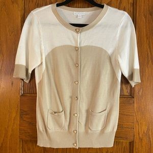 New York & Company White & Tan Shirt Sleeve Cardigan